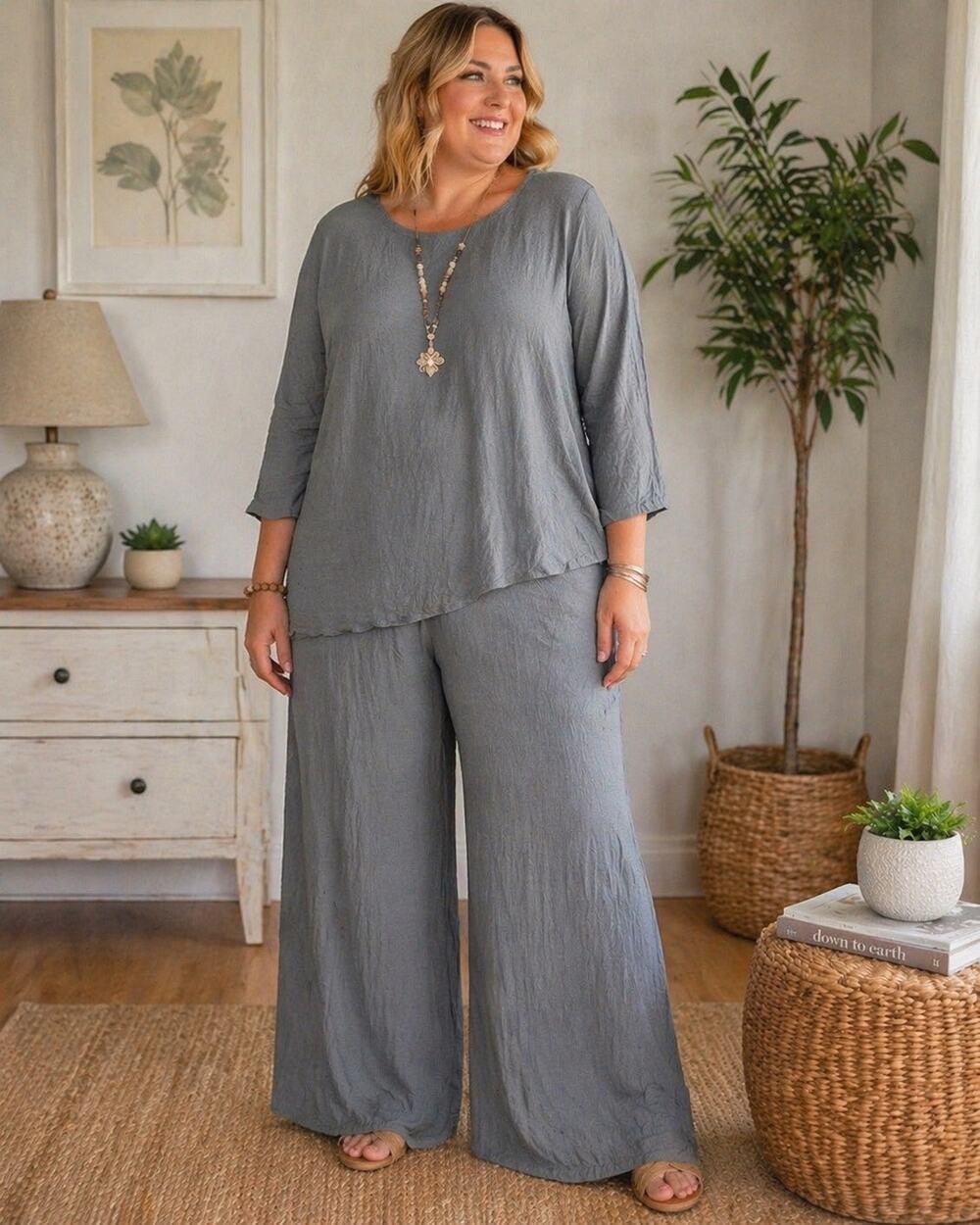 Chalet et ceci Pants Womens Gray Lagenlook Baggy Pull On Bamboo 1x